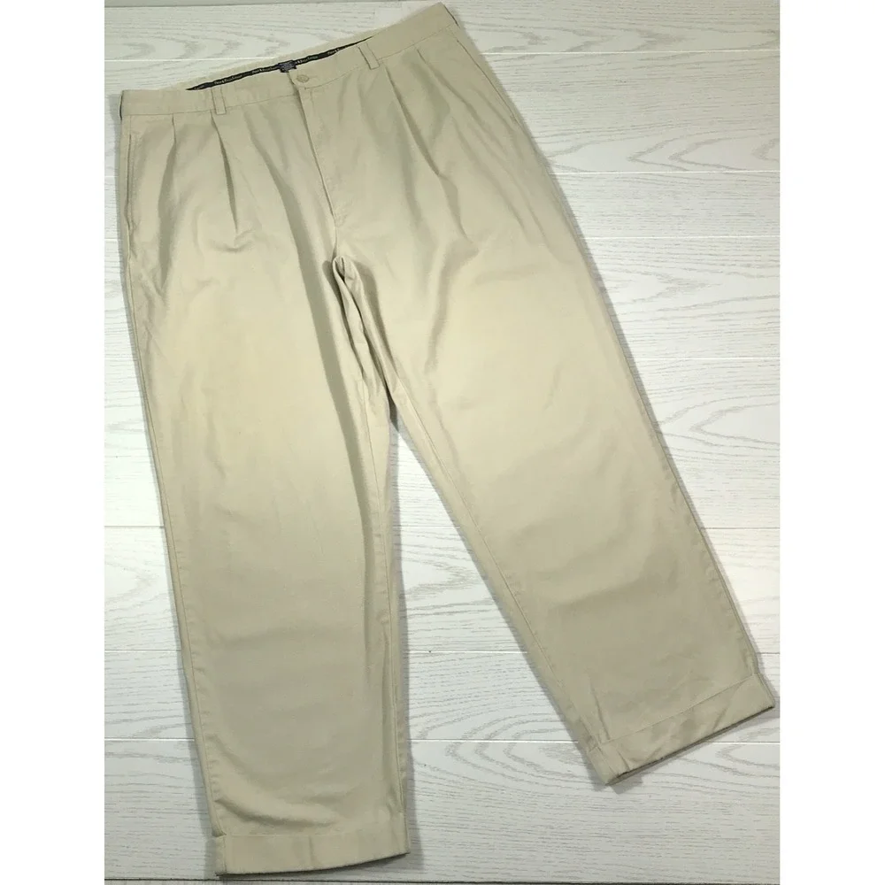 Vintage Polo Ralph Lauren Chino Pants 40x30 Beige Heavy Twill Cotton Pleated 90s